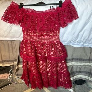 Self-Portrait Red Lace over the shoulder dress, size 4